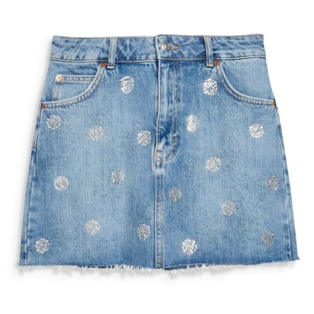 Topshop Jean Skirt with Polka Dot Diamonds